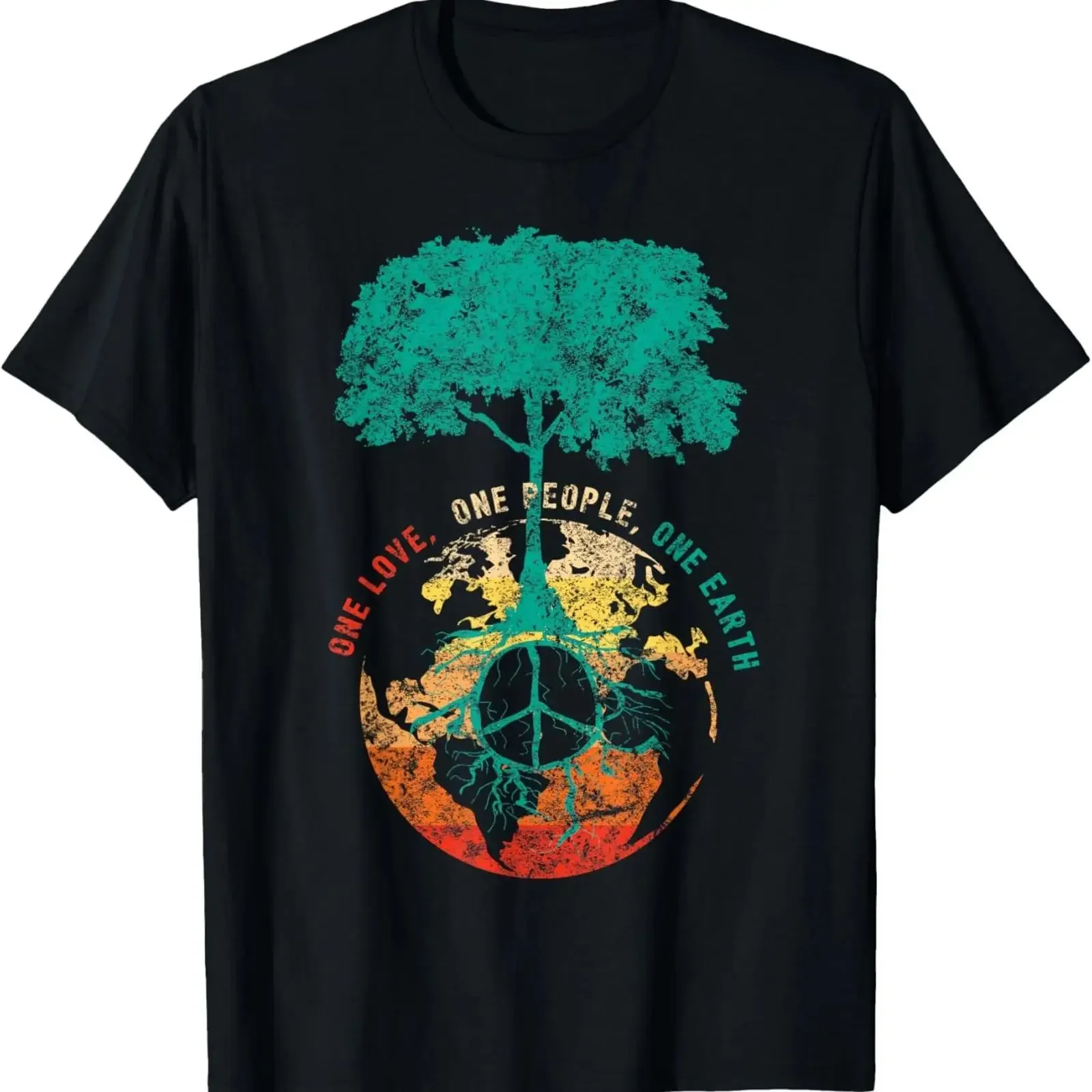 Camiseta Regalo Día de la Tierra Signo Paz Árbol del Amor Personas Mundial vintage Washed Versatile Stretched Slightly Soft