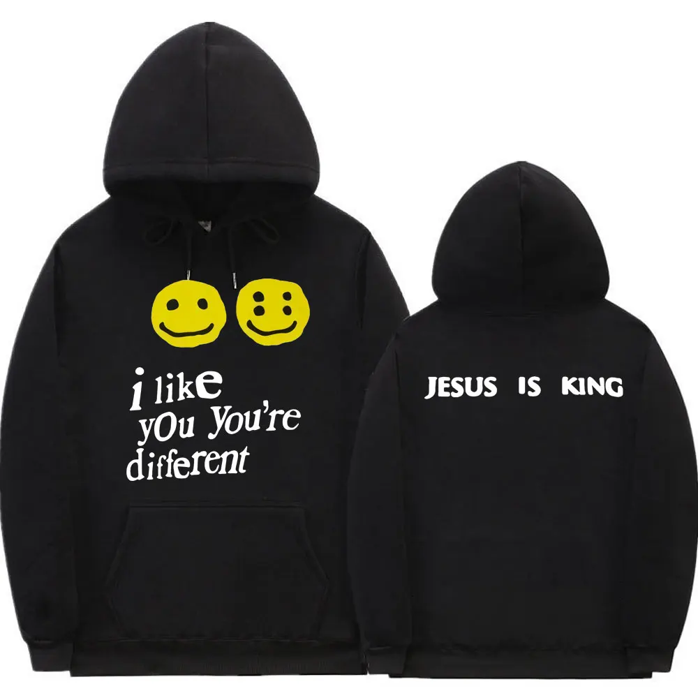 

Graffiti Smile Face I Like You Youre Different Jesus Is King Kanye West Hip Hop Rapper Print Hoodie Men Women Fashion Hoodies