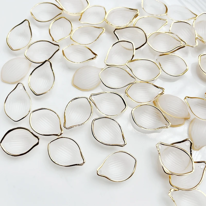 40pcs 22 * 15mm leaf gold and silver edge acrylic bead jewelry making bracelet necklace earrings DIY craft handmade accessories