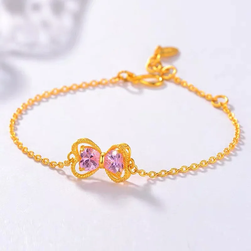 Bright & Eye-Catching Purple Zircon Inlaid Bracelet For Women 24K Gold AU999 | Gold and purple match, gorgeous and attractive