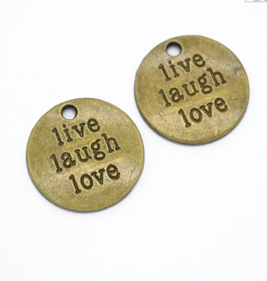 10Pieces Diameter 19mm Antique Silver Plated Letter Engraved Live Laugh Love Words Round Disc Charms Wholesale F0792