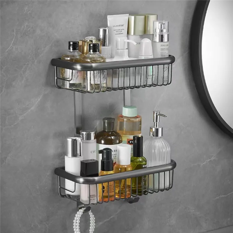 

Tuqiu Bathroom Storage Holder Grey Bath Shelf Bath Shower Shelf Brass Bathroom Corner shelf Brief Kitchen Storage holder