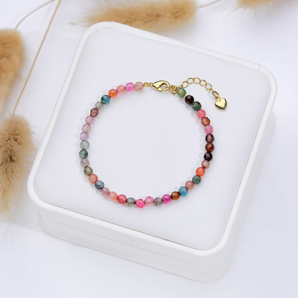 4 MM Green Agate  Bracelet With Heart Design  Jewelry for Women Rose Quartz Bts Handmade Cheap Items With  Gift Bangle