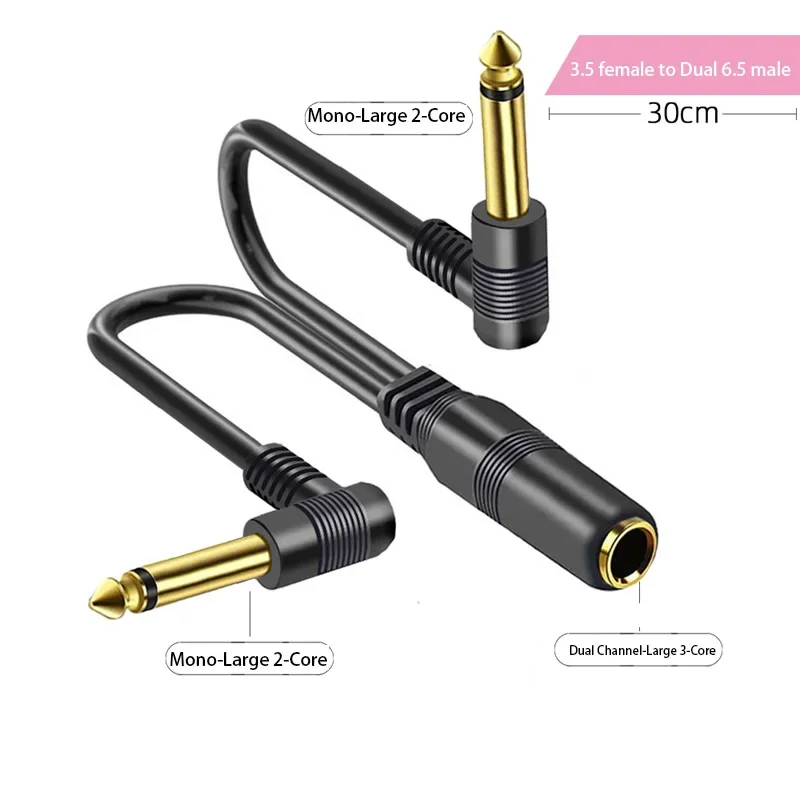 3.5 มม.ถึง 6.5 มม.ชายอะแดปเตอร์ข้อศอกขนาดใหญ่ 6.35 มม.2 เสาซ้ายและขวาช่องเสียงสายเชื่อมต่อสําหรับลําโพง A