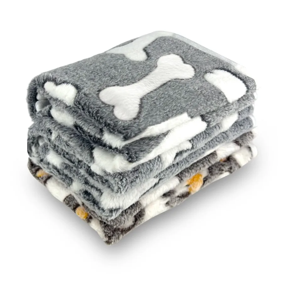 1 Pack 3 Puppy Blankets Super Soft Warm Sleep Mat Grey Cute Print Fluffy Fleece Pet Flannel Throw Dog Blankets for Small Dogs C