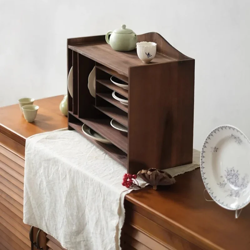 Desktop File Storage Rack Vintage Solid Wood A4 Paper Organizer Handbooks Storage Display Rack Multi-Layer Home Storage Cabinet