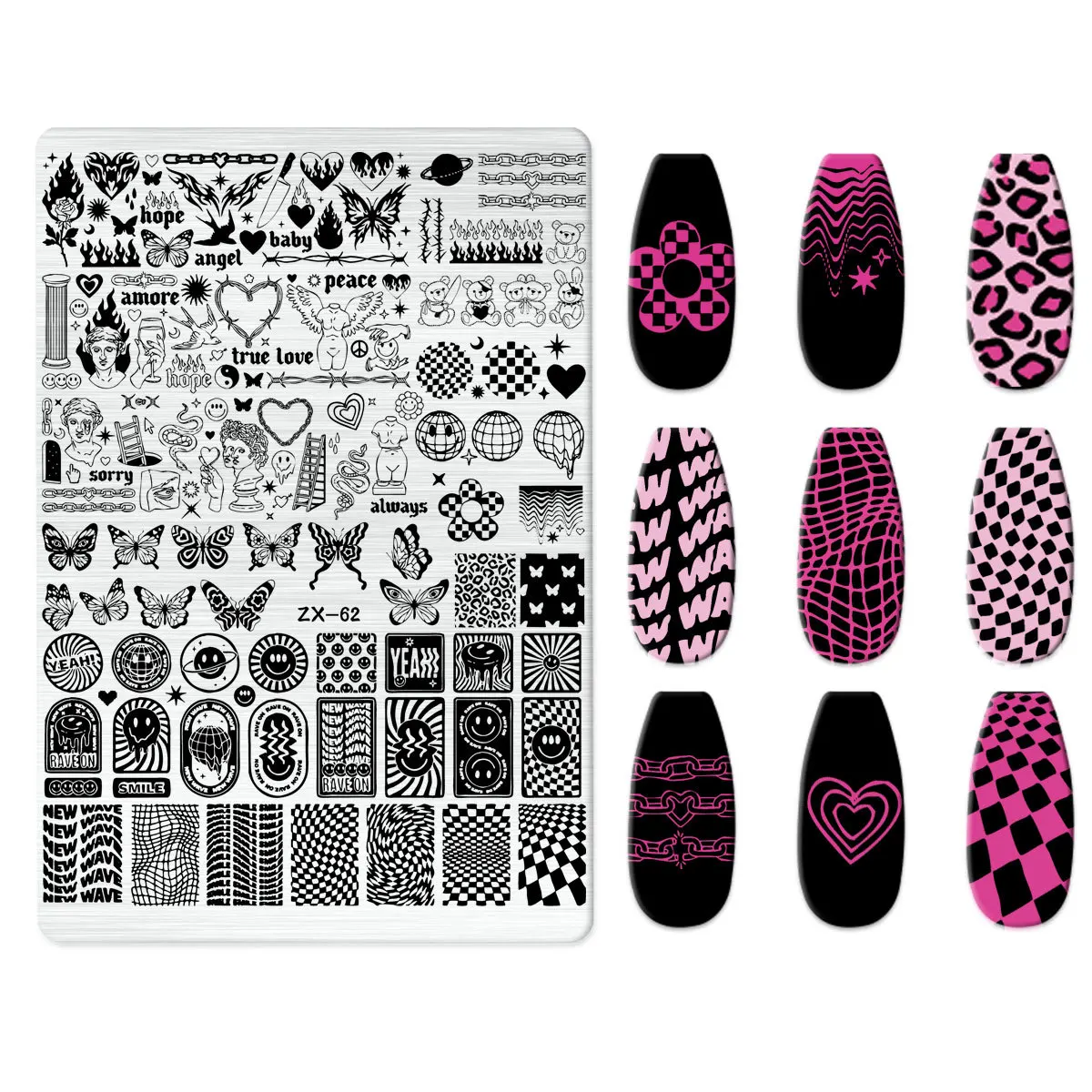 Flowers Love Nail Stamping Newspaper Splice Theme Irregular Stamping Plates Letter Nail Art Printing Stencil Tool Big Size Tools