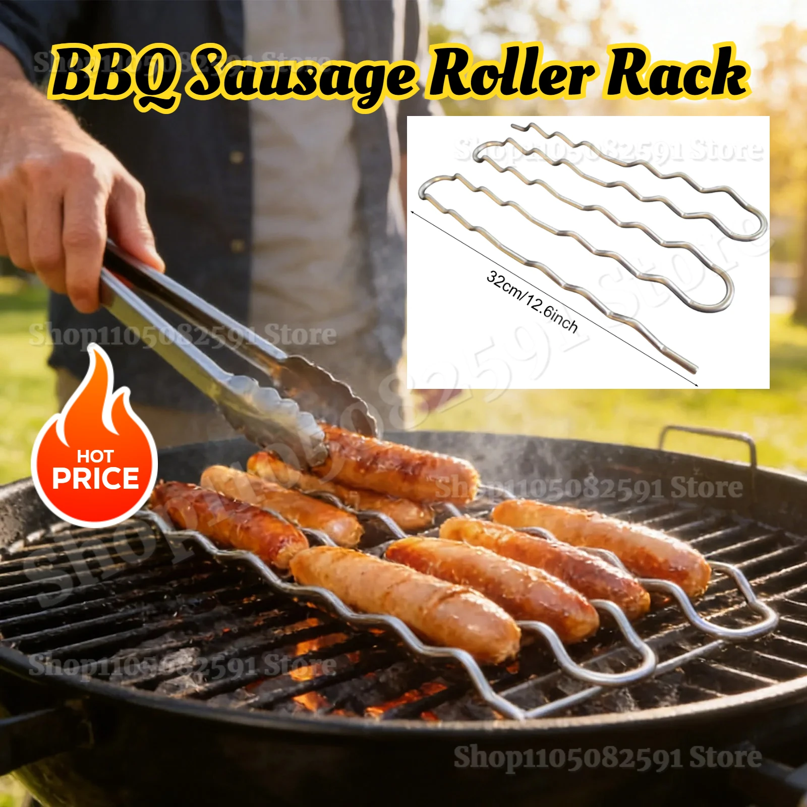 

BBQ Sausage Roller Rack,Hot Dog Roller Grill,Stainless Steel Sausage Griller with 360° Rolling Design for Camping & Cookouts
