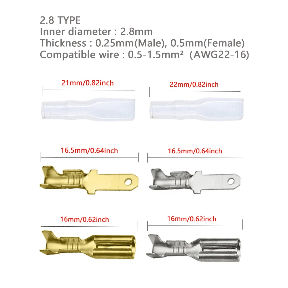 압착 단자 절연 도장 전선 커넥터, 압착 단자 커넥터 모음 키트, 2.8mm, 4.8mm, 6.3mm