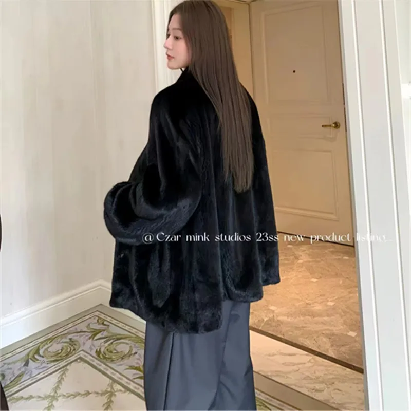 Single Breasted Faux Mink Fur Coat for Women,V-Neck Jacket,Thick Warm Female Clothes,England Style,Autumn and Winter