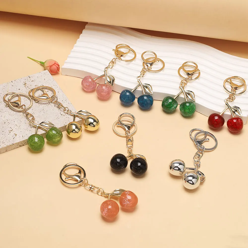 Fashion Delicious Red Cherry Keychain Summer Fruits Cherries Pendant Keyring For Women Men Jewelry Bag Accessories Gift