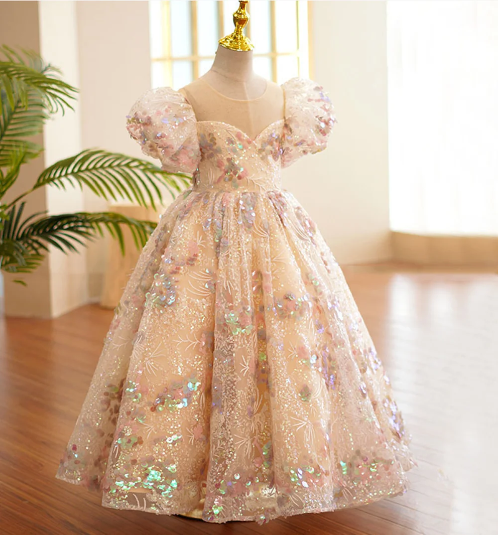 Flower Girl Dresses Long Satin Ruffles Child Formal Prom Dress Birthday Wedding Party Pageant Dresses for Girls