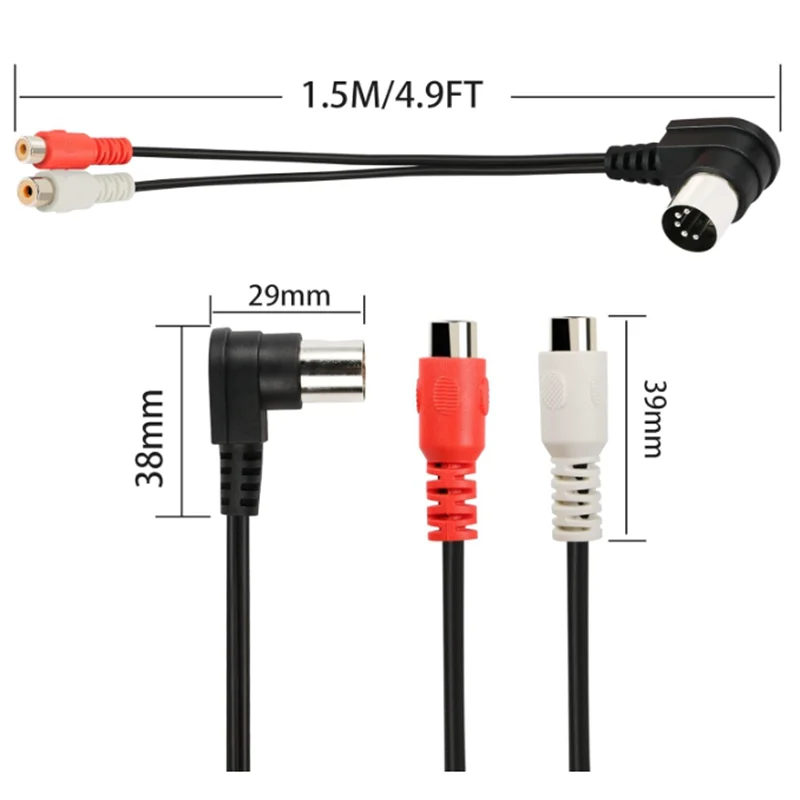 5 Pin Din to 2 RCA Male Female Cable，Professional 5-Pin Midi to RCA Audio Cable for Bang & Olufsen, Naim, Quad, Stereo Systems