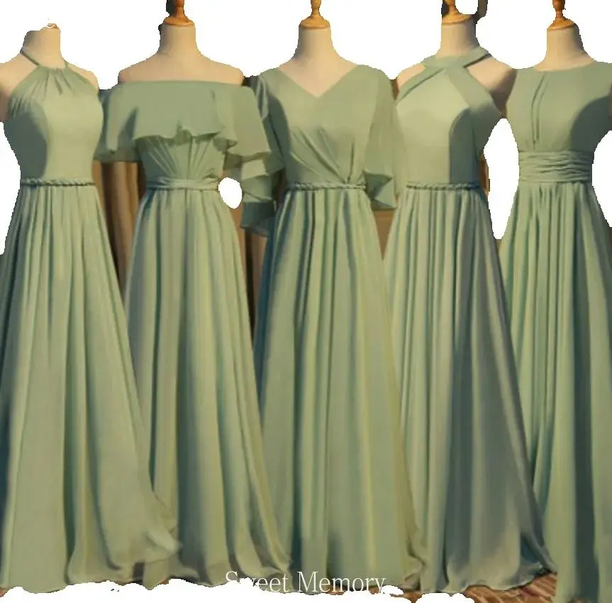 Customized Long Gown Chiffon Halter Green Bridesmaid Dresses for Wedding Party Graduation Vestido Longo De Festa Female Robes