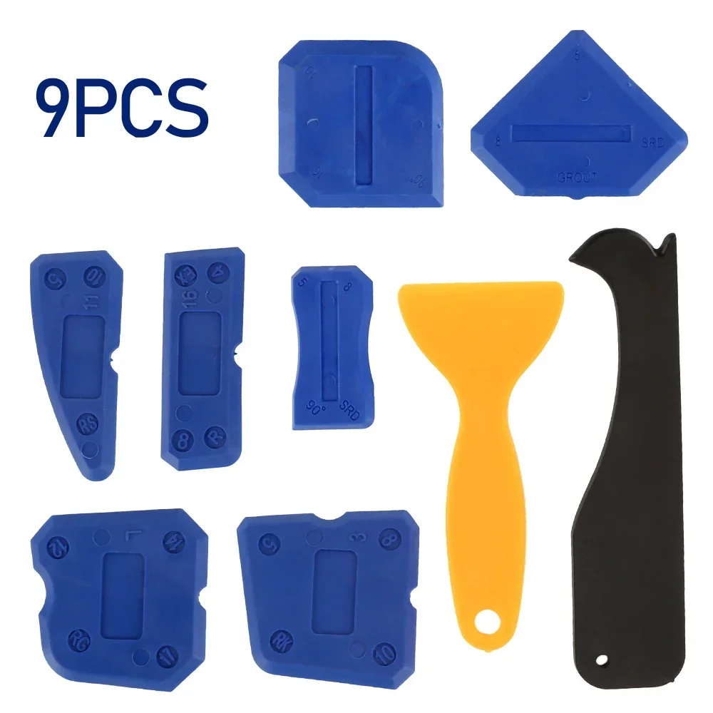 9pcs Caulking Tool Kit Plastic Sealant Finishing Tool with Multiple Shape and Size Portable Grout Scraper Multipurpose Caulk