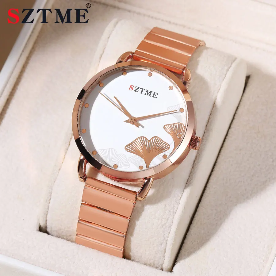 

Fashionable and elegant women's steel strap watch flower shaped luxury business women's steel strap rose gold quartz watch
