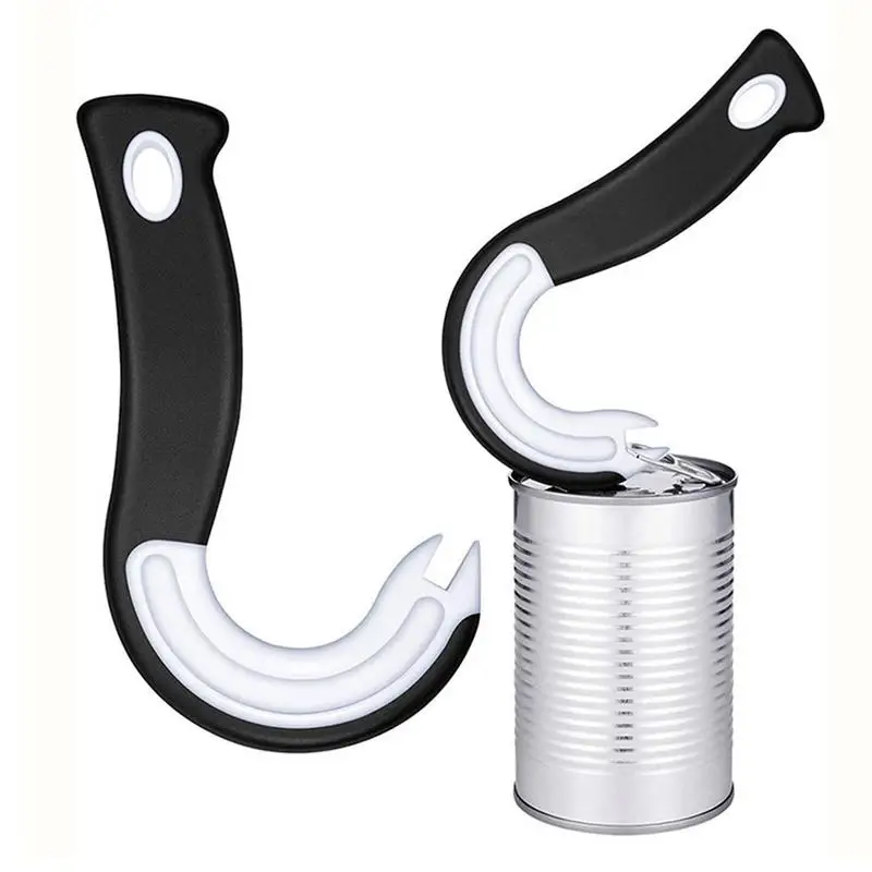 Portable J-Shaped Easy Grip Tin Openers Kitchen Non-Slip Jar Opener Lid Opening Tools Ring Pull Can Opener