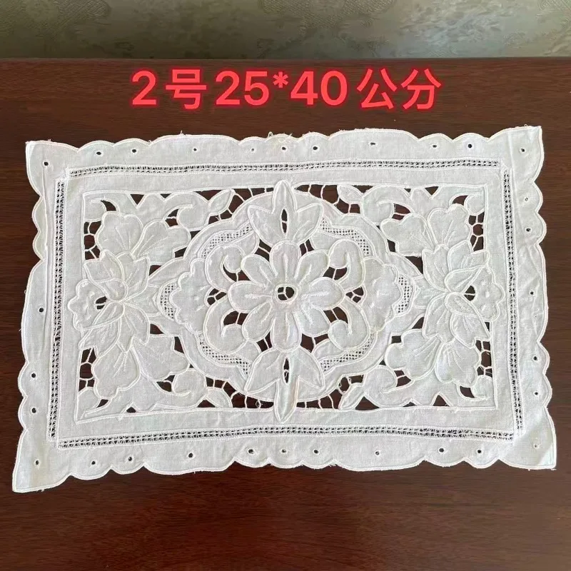 2PCS Export Pure White Old Cotton Cloth Hollow Table Flag/table Mat/coffee Table Cover Scarf Handkerchief