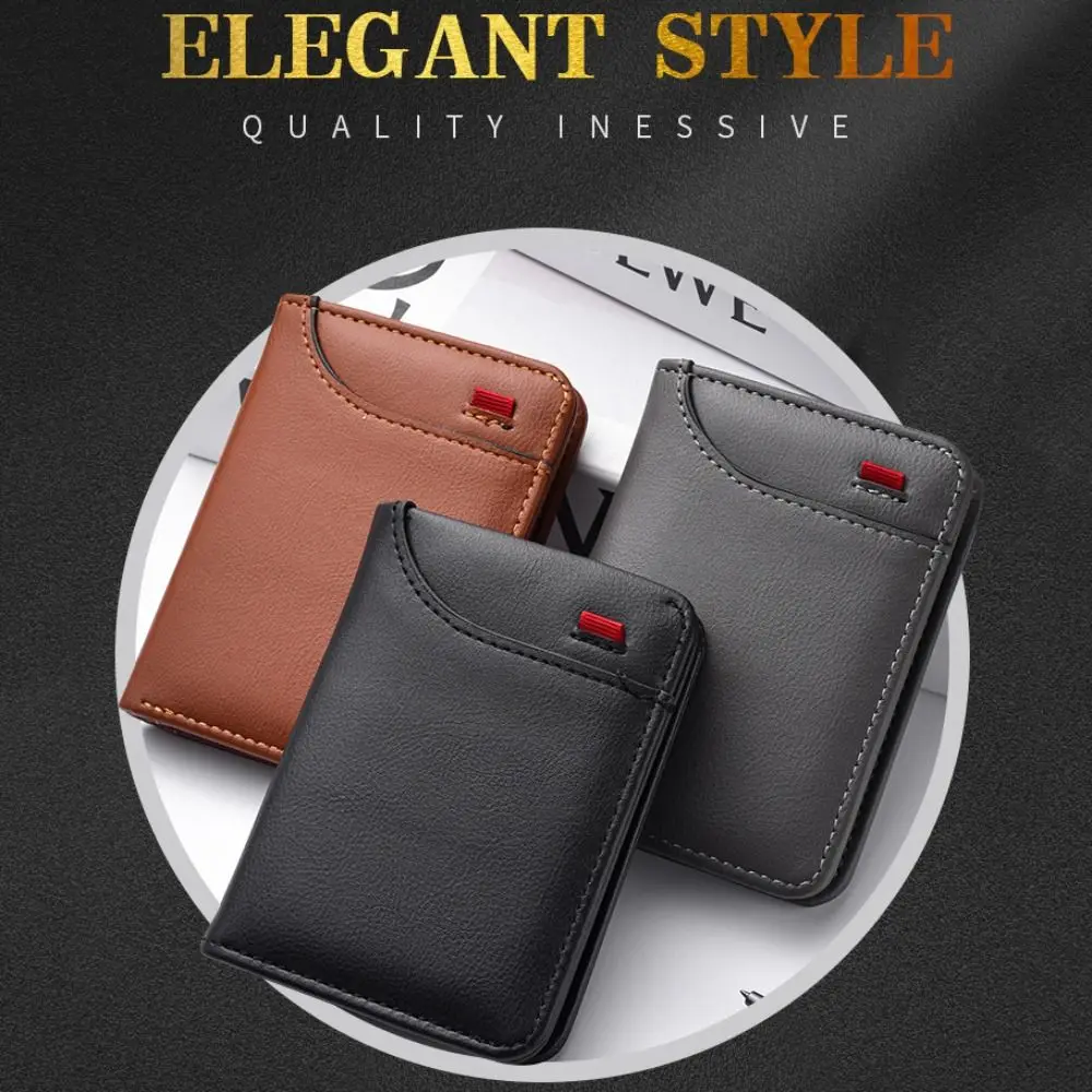 New PU Leather Retro Men's Wallet Black Brown Grey Two-Fold Coin Purse Ultra Thin Slim Wallet Money Clip Men Women