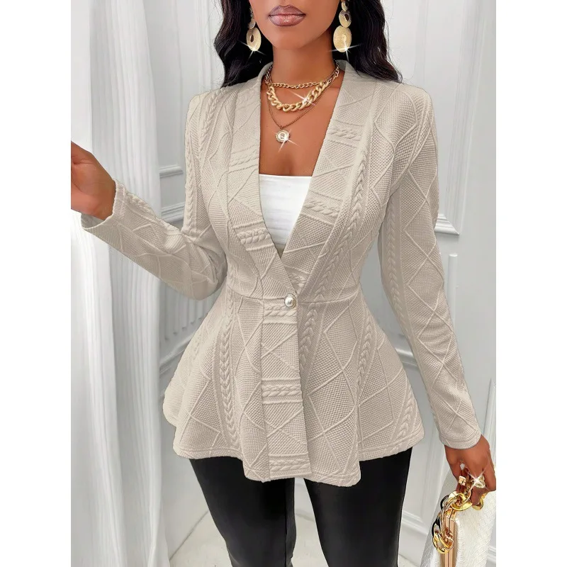 Coat women 2026 casual new spring autumn thickened one button fitted fashion jacquard blazer jacket women's clothing
