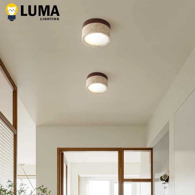 اليابانية وابي سابي الأصفر الترافرتين LED ضوء السقف ، كهف حجر مصباح السقف للممر الممر مرحاض غرفة نوم ديكور المنزل