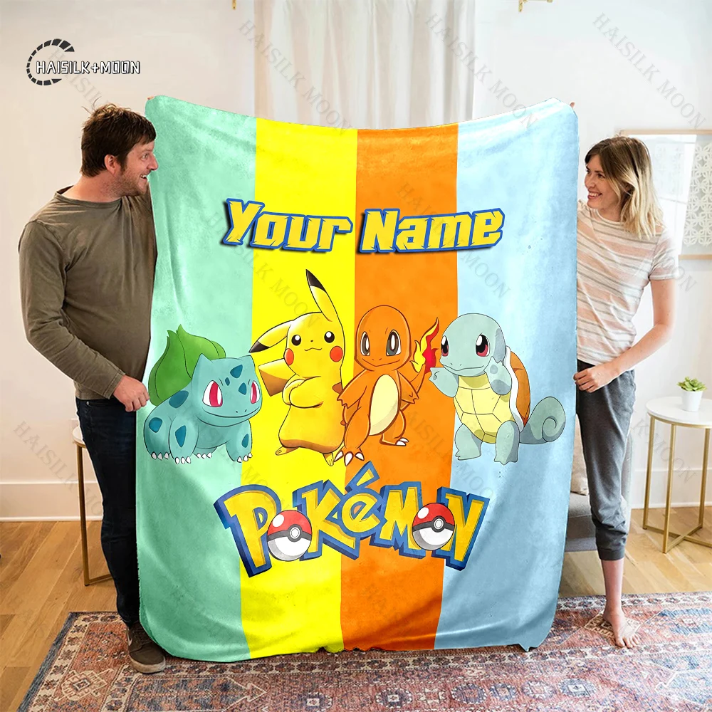 Custom Name Personalized Blanket Pokemon Pikachu Charizard Fluffy Soft Flannel Sofa Adult Blanket Office Lunch Break Blanket