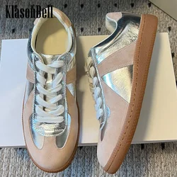 9.16 KlasonBell Women's Fashion Casual Cow Suede Mixed Colors Shoes Hard-Wearing Flat Sole Lace-up Sneaker Sneakers