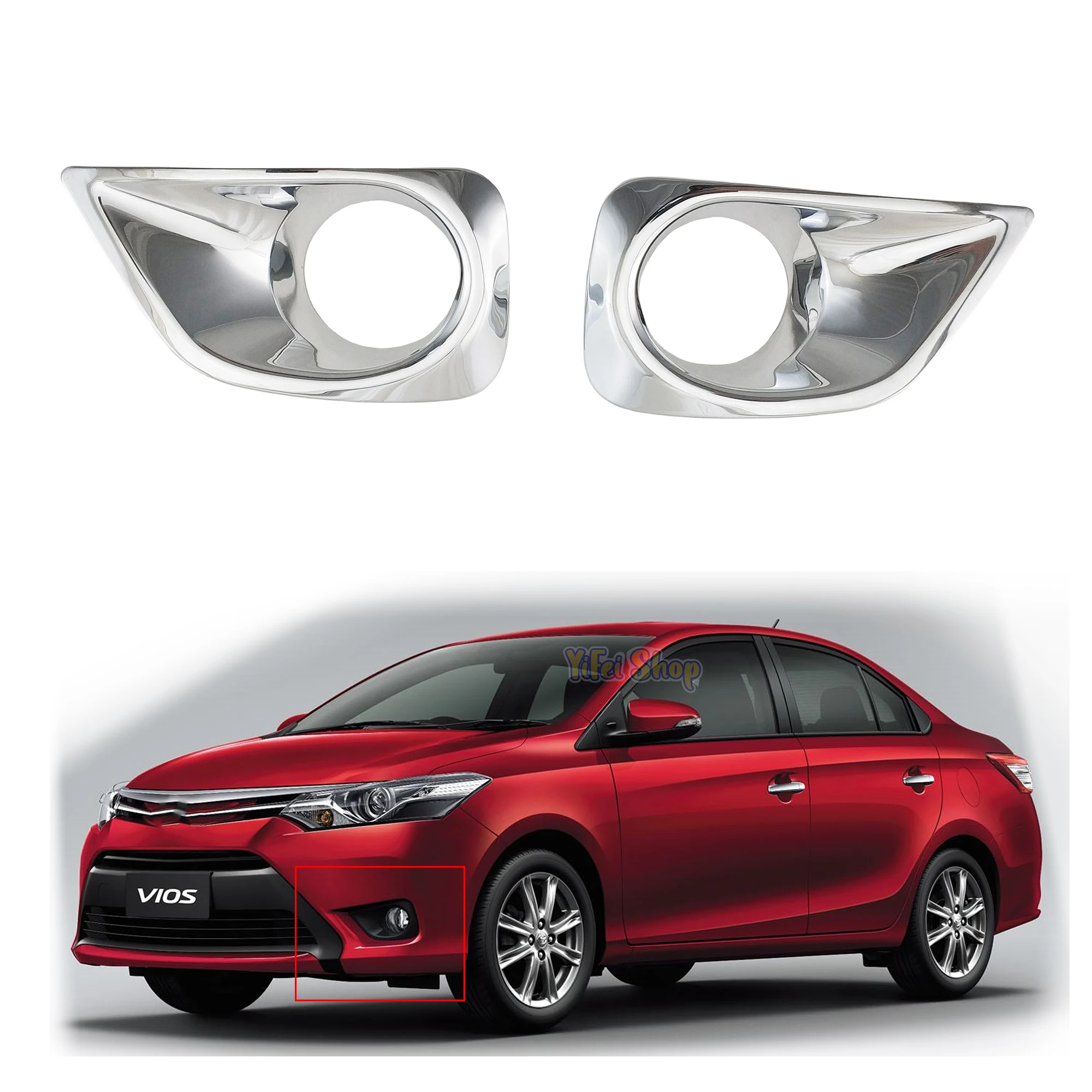 

2pcs New Car ABS Chrome Accessories Plated Front Fog Lamp Cover Trim Paste Style For Toyota Vios Sedan 2014 2015 2016 2017 2018