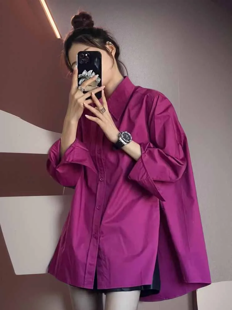 

Ele Mid-Length Women's irt Unique Loose Sle Korean Commute Faion Long Sve Collar Color