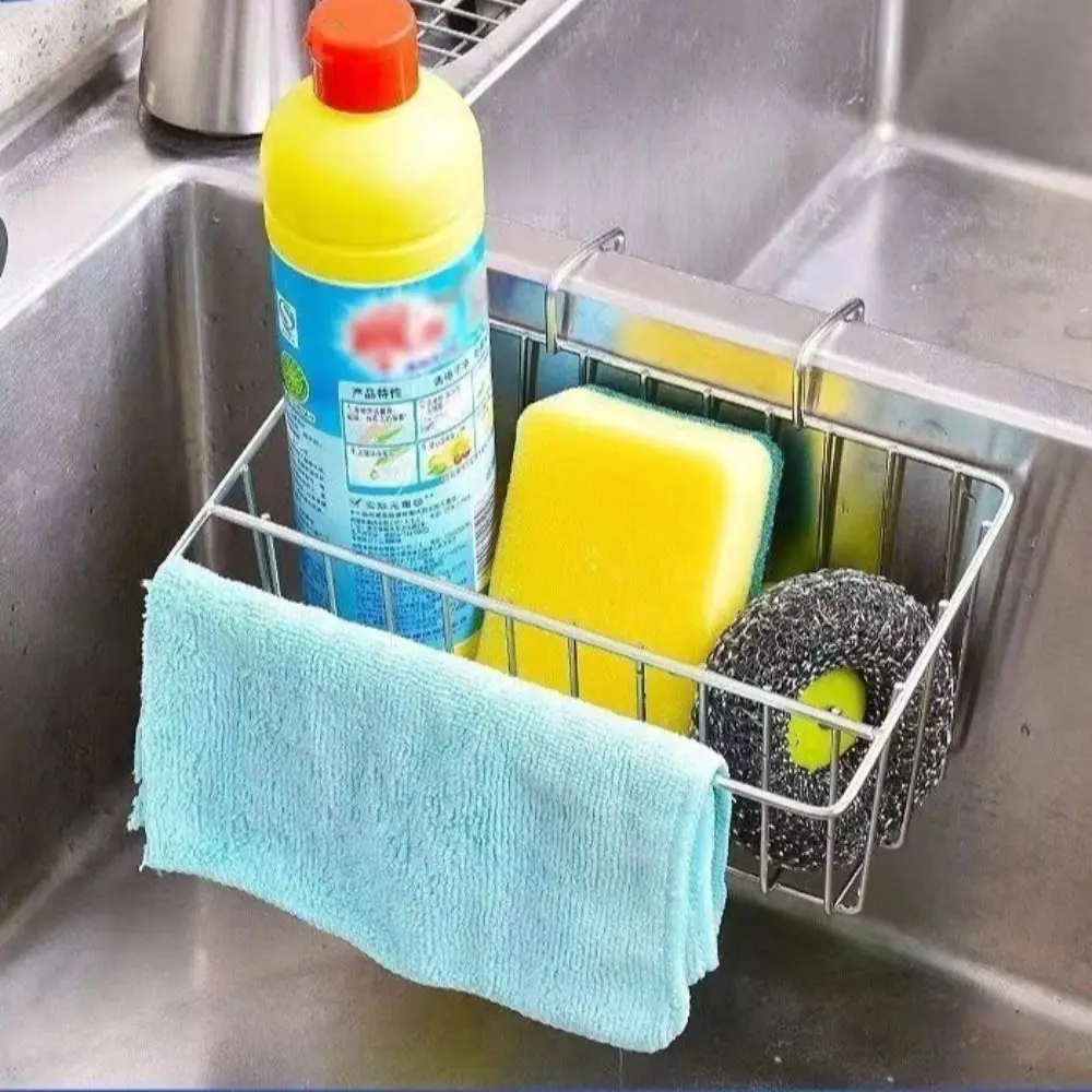 

Hanging Sink Drain Basket 304 Stainless Steel Rustproof Kitchen Sponge Holder Strainer with Hanger Sink Drainer Rack