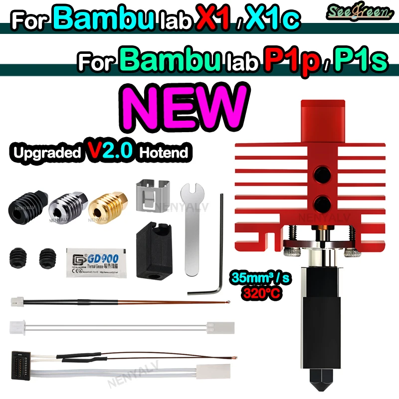 New Upgrade nozzles For Bambu Lab Hotend TZ 2.0 Version Thermistor Bi Metal Fit Bamboo X1 X1C X1E P1P P1S hotend  3d printer