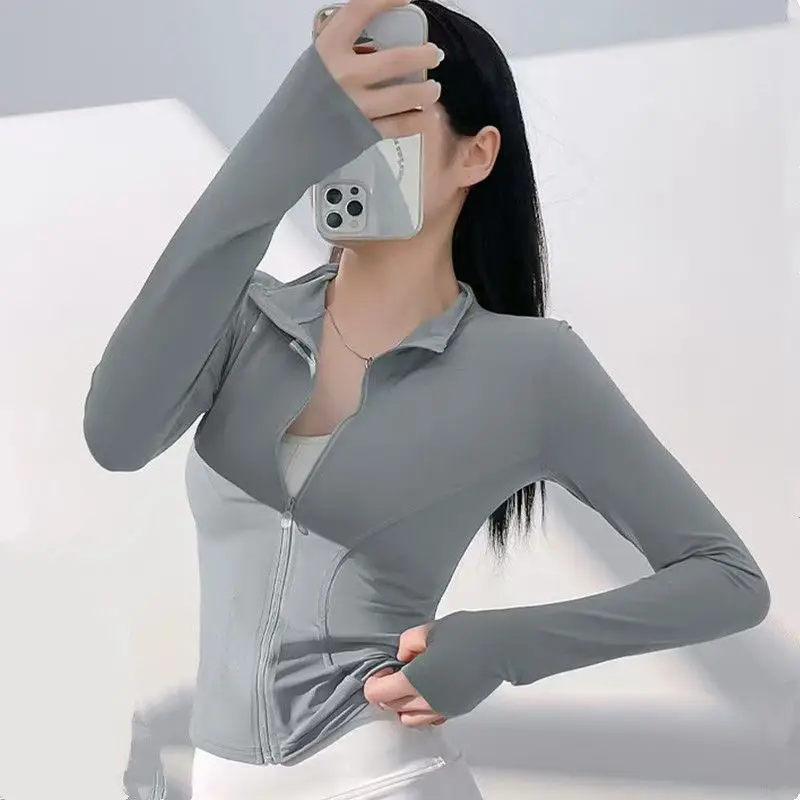Stand Up Sun Protection Clothes Ice Silk Quick Drying Short Yoga Clothes Women's Summer Thin Clothes Outdoor Cycling and Runn