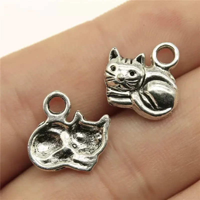 260 Stück antiksilberfarbene Katzenanhänger, 14 x 14 mm, DIY-Armbänder, Schmuckherstellung # 2693 Großhandel – Detail 1