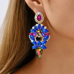 Fashion Teardrop Crystal Glass Decor Big Dangle Drop Earrings Luxury Festival Party Charm Statement Pendant Jewelry Accessories
