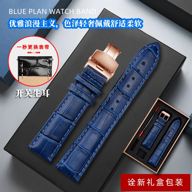 

18mm 20mm 21mm 22mm Cowhide Watchband For Rossini Tissot Citizen Casio Watch Strap Blue Genuine Leather Men Women Watch Band