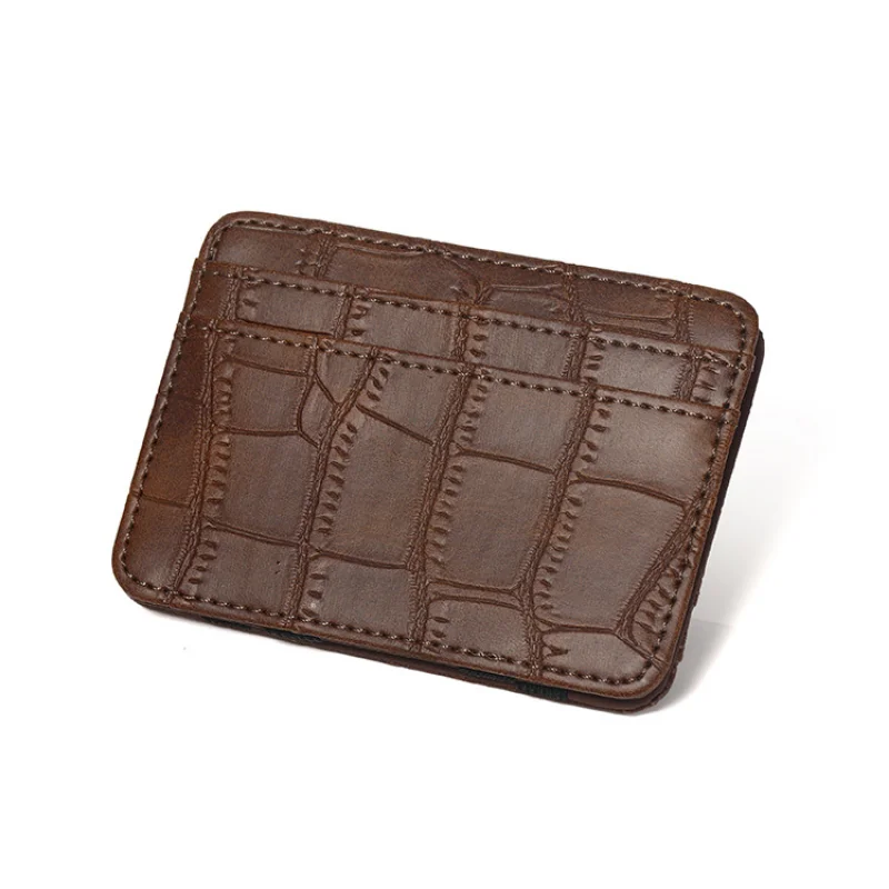 New Arrival Men's Leather Magic Wallet Stone Pattern Small Purse for Male Credit Card Holder Money Cash Clip 4 Colors