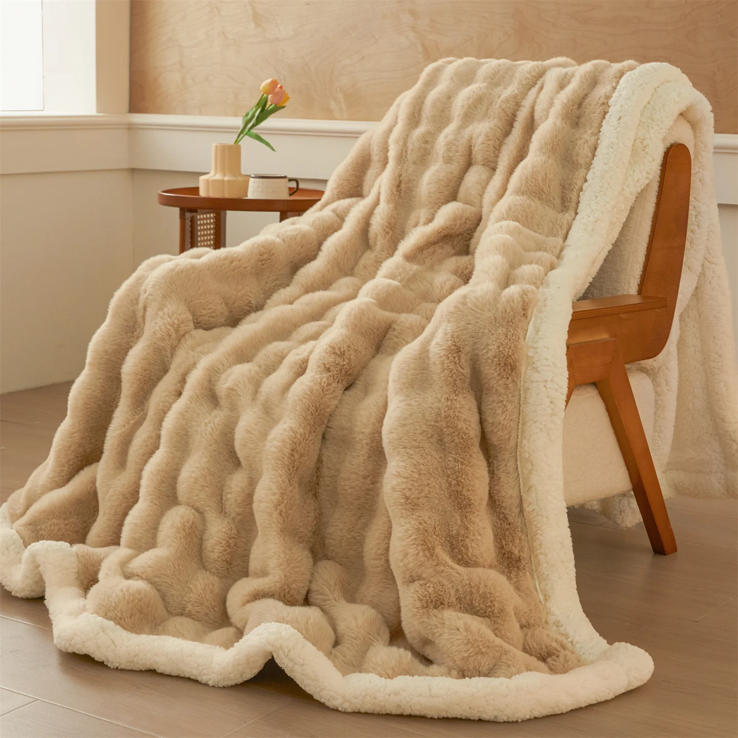 High weight rabbit plush blanket, double-sided soft and comfortable, essential for winter, Christmas gift