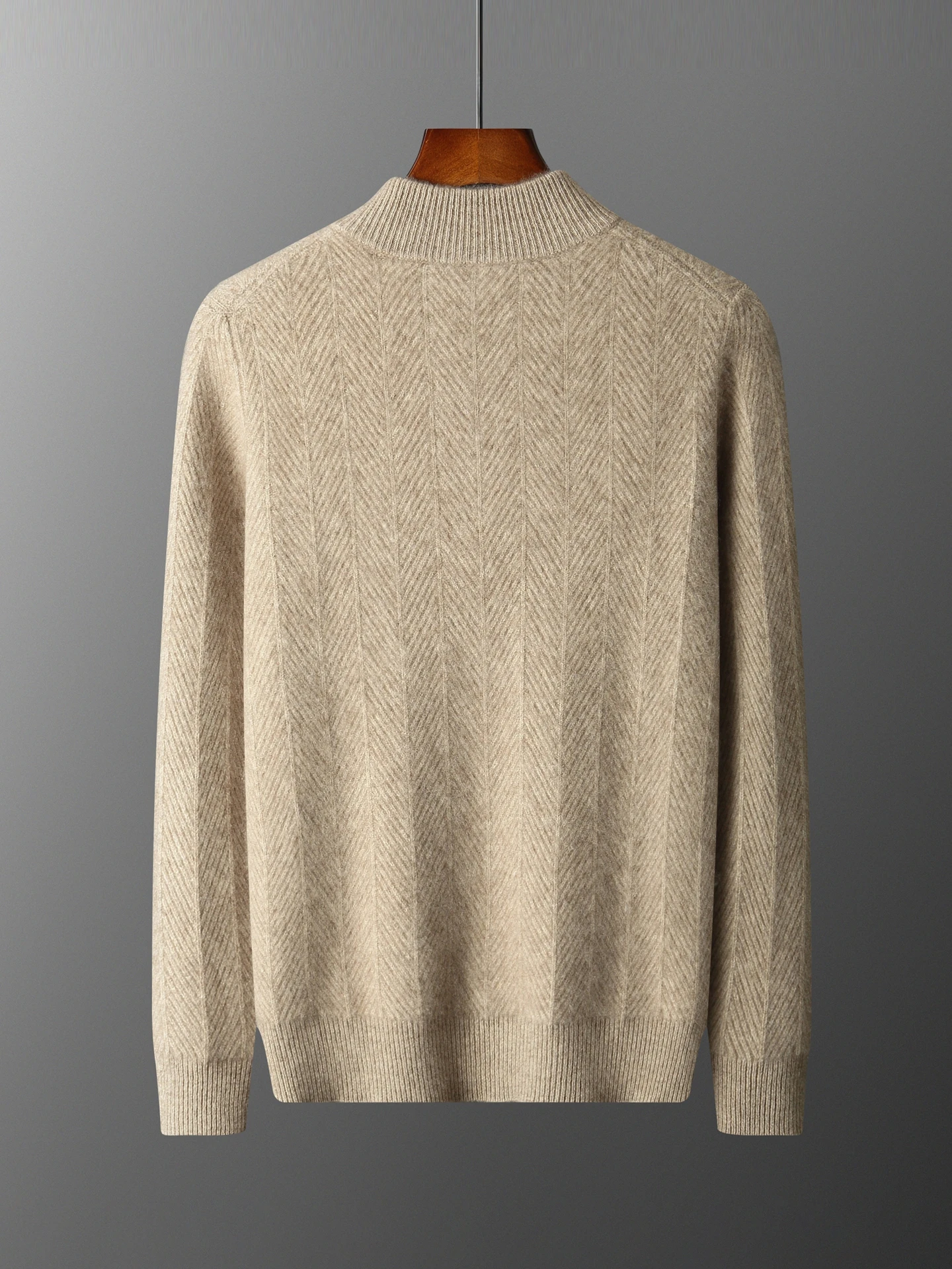 Men's Autumn Winter 100% Wool Cashmere Mock Neck Half Zip Sweater Thick Knitted Pullover Smart Casual Knit Base Top