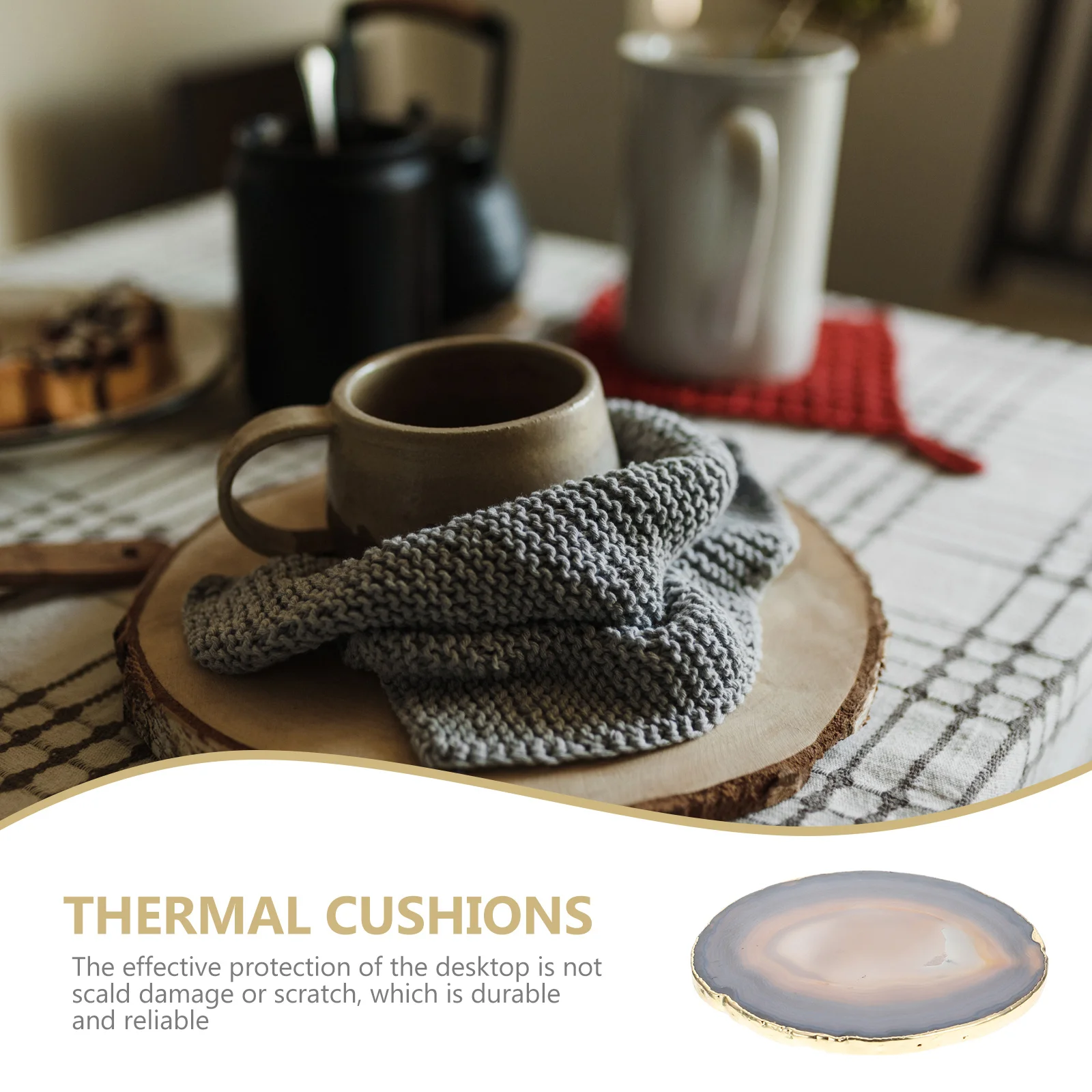 

Agate Coaster High Class Material Heat Resistant Cup Mat Stable Design Home Bar Restaurant Cup Protector