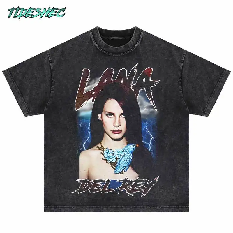 

2024 Men Casual T-shirt Vintage Cotton DTG Female Print Shirt Harajuku Oversize Hip Hop Streetwear Portrait Graphic Print Tshirt