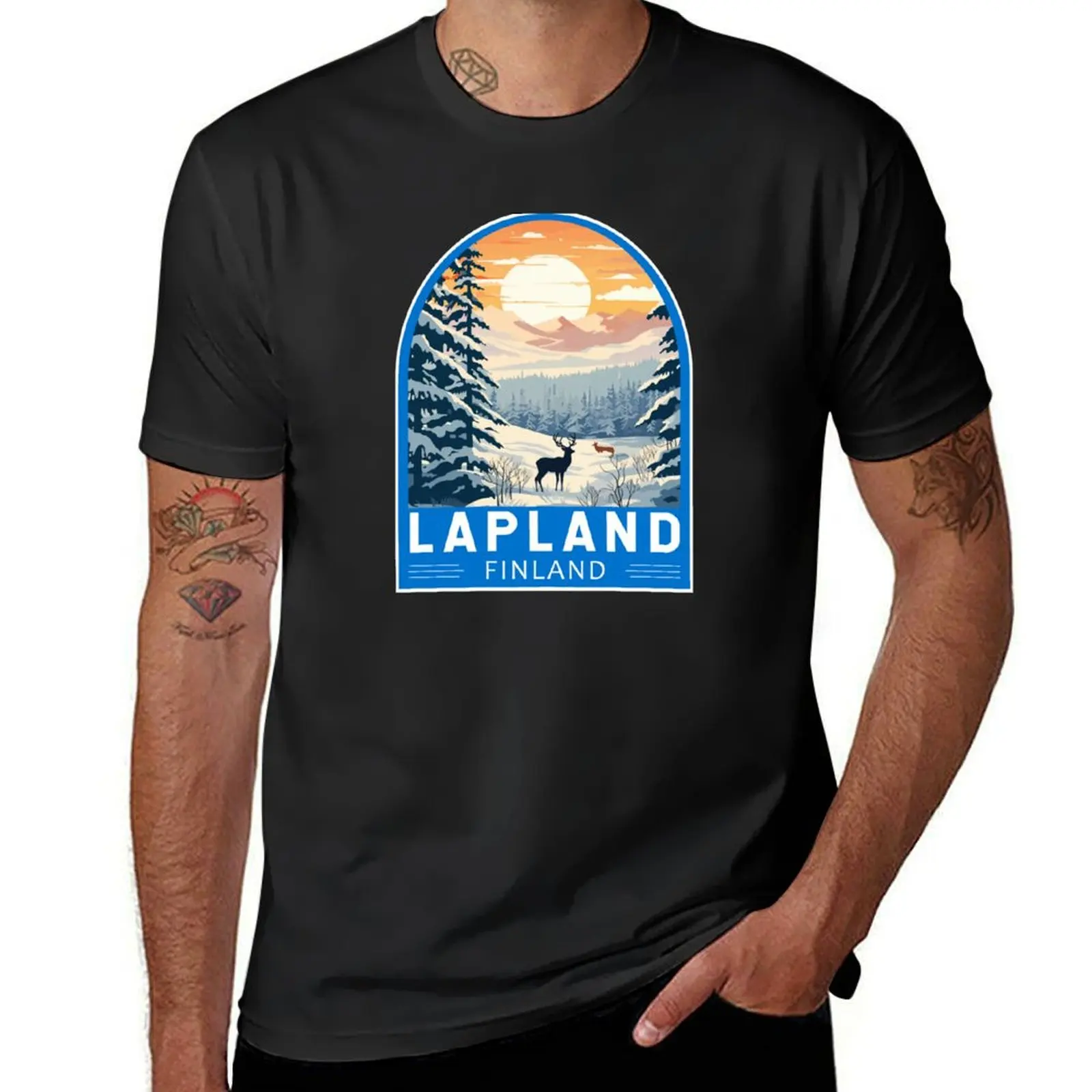 Lapland Finland Travel Art Emblem T-Shirt plus sizes summer top customizeds oversized t shirt men