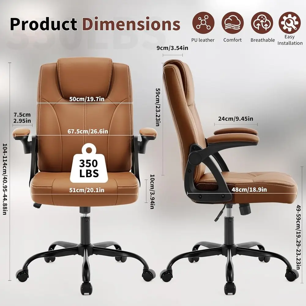 Executive Oice Chair, Ergonomic PU Leather Computer Chairs, Executive Breathable Desk Chair with Padded lip-Up Arms, 360° Swivel