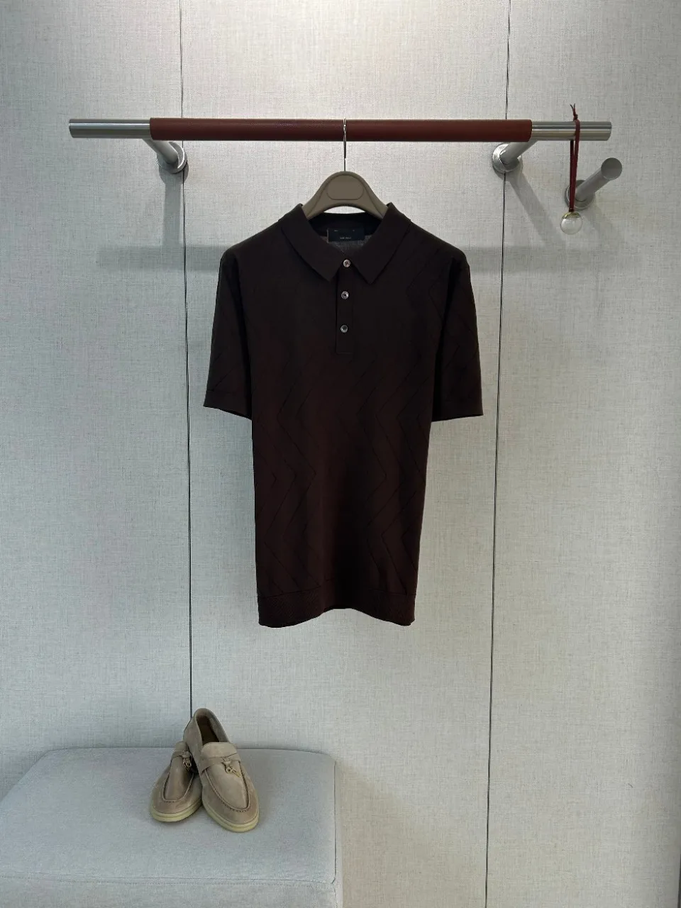 Mens Old Money Style Diagonal Jacquard Cashmere Blended Combed Long Staple Cotton Jacquard Turn Down Collar Short Sleeve Polo