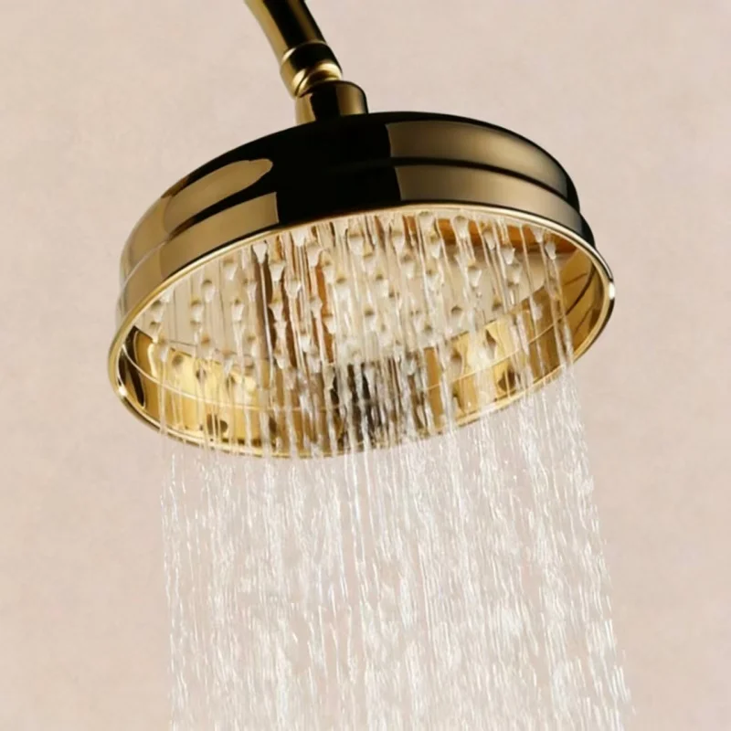 Shower Set,Shower Set Brass Chrome Plated Light Luxury Retro Gold Wall Mounted Round Shower Head Bathroom High Pressure Rainfall