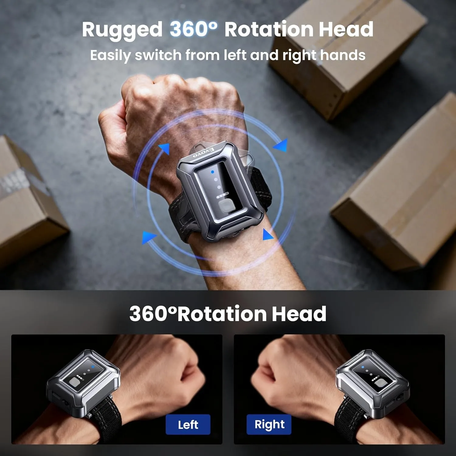 Eyoyo Wristband Wearable Barcode Scanner Hands-Free Fast 1D 2D Code Scanning Portable Mini Bluetooth Wireless USB QR Code Reader