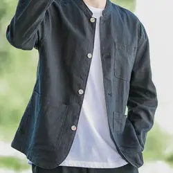 New Men Retro Sun Protection Casual Long-sleeved Shirt Stand Collar Loose Breathable Versatile Loose Cardigan