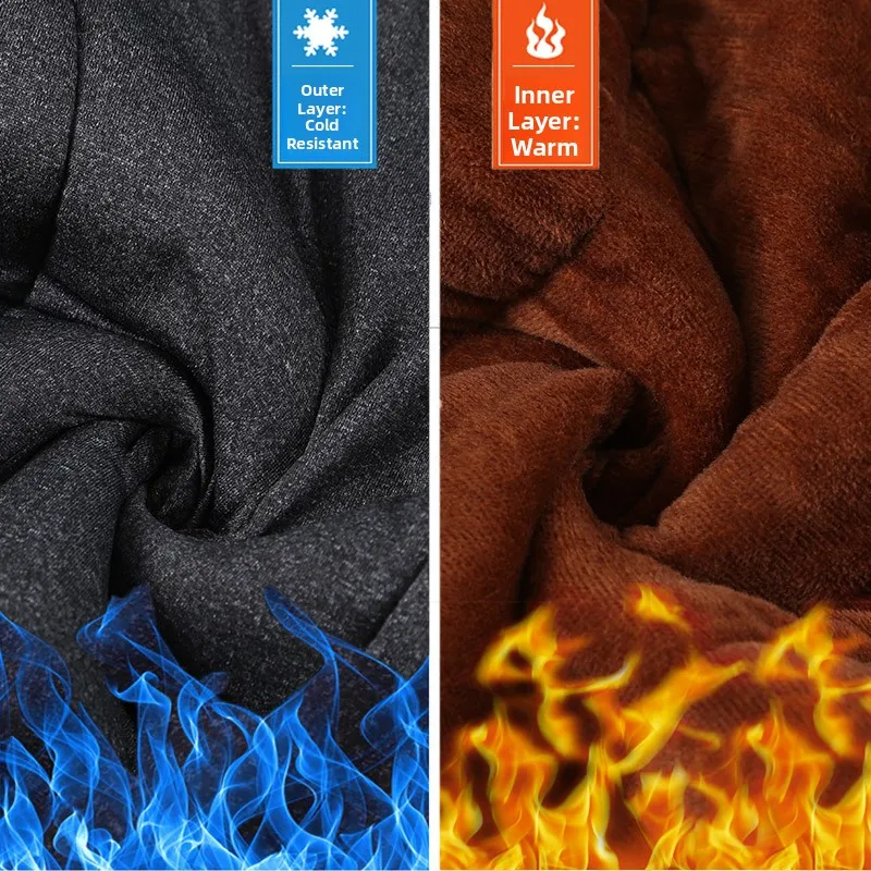 

Thiened Camel down Set Men's Cold Resistance Cotton Pants And Jaet Dad Sle Warmth Stand Fit Polyester Fiber Long Sve