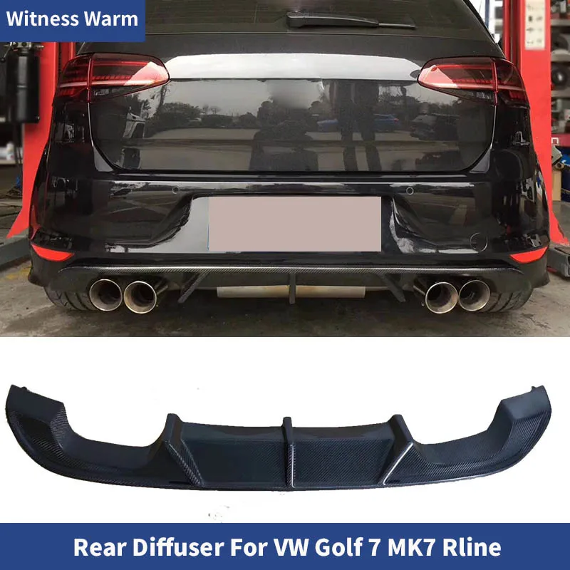 Rear Bumper Diffuser Lip Spoiler Carbon Fiber For Volkswagen VW Golf 7 MK7 R R-Line Hatchback 14-17 Rear Bumper Diffuser Black