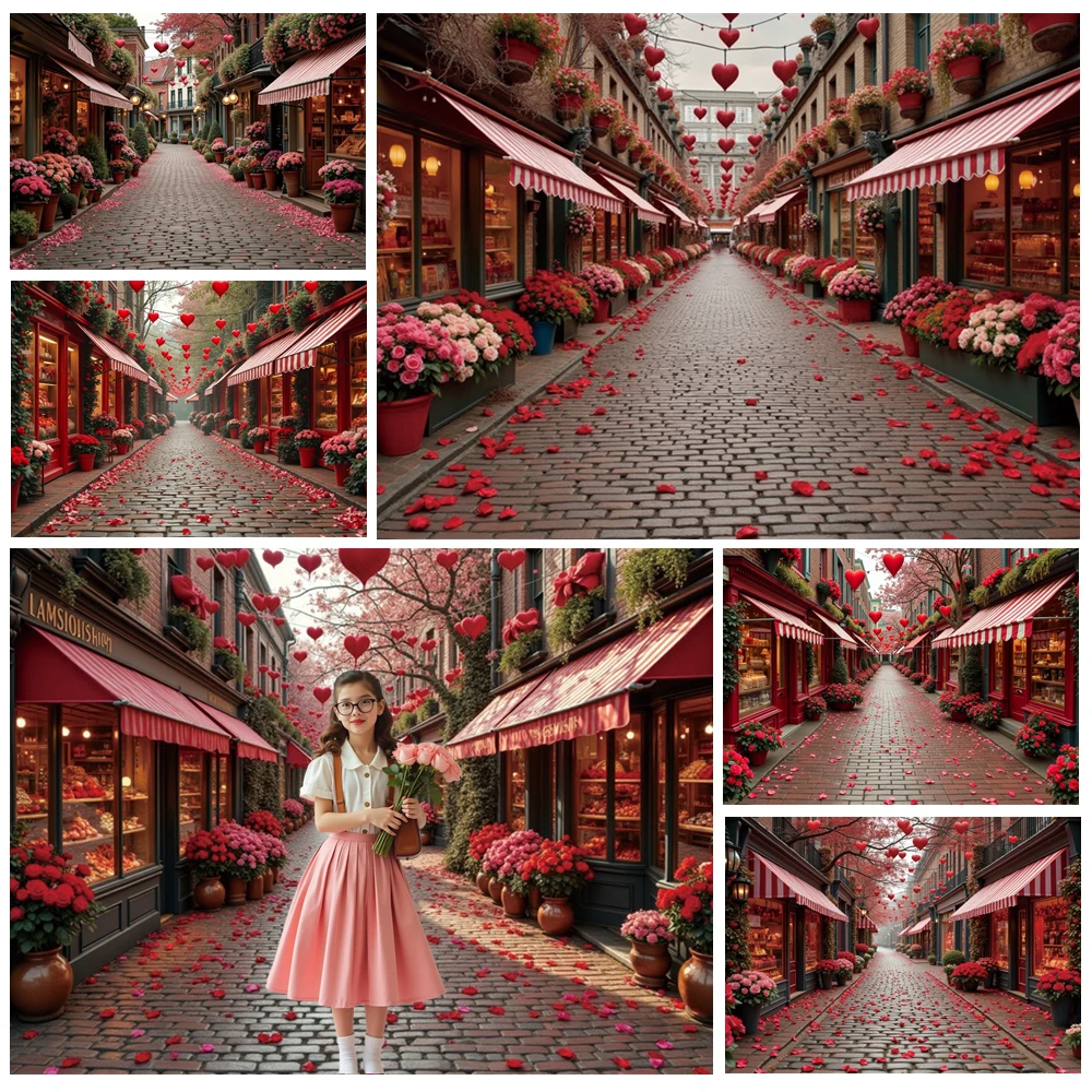 

MOON.QG February 14 Valentines Day Street Photo Background Floral Shop Heart Backdrop Photography Accessories Women Studio Wall