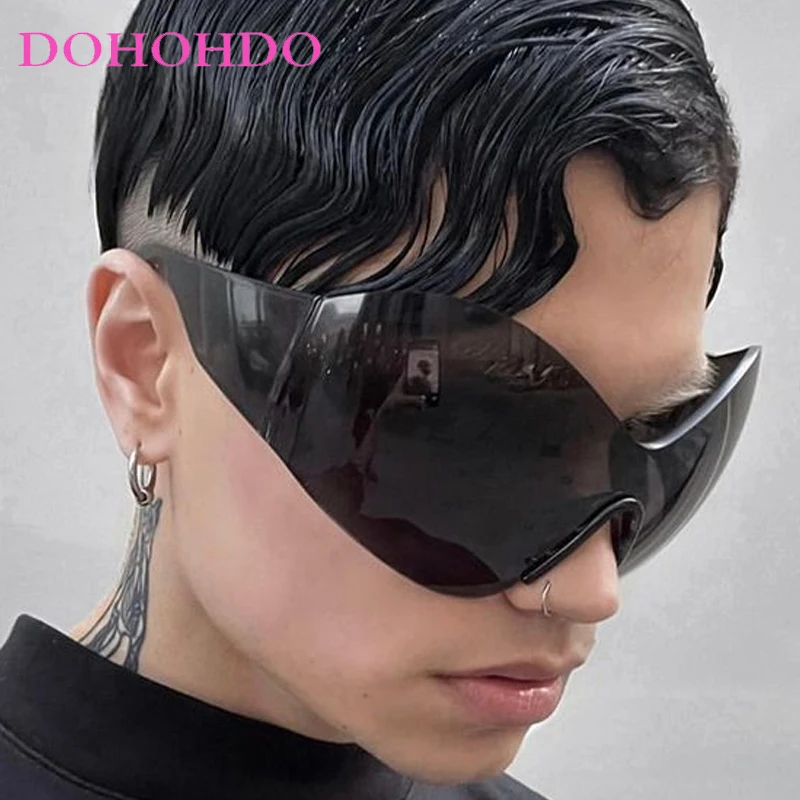 المتضخم Y2K الشرير بدون شفة قطعة واحدة النساء النظارات الشمسية الفاخرة مصمم الرجال مكبرة الرياضة في الهواء الطلق يندبروف نظارات للجنسين UV400 #2